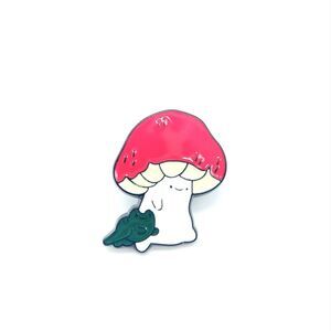 Mushroom Enamel Pin with Frog Retro Cottage Fairy